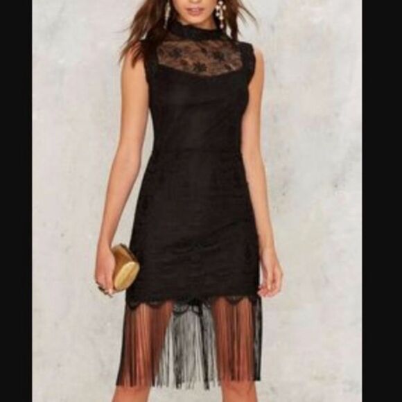 🔅Anthropoligie Endless Rose Little Black Lace Midi Fringe Hem Dress 🌹🔅 - Picture 1 of 14